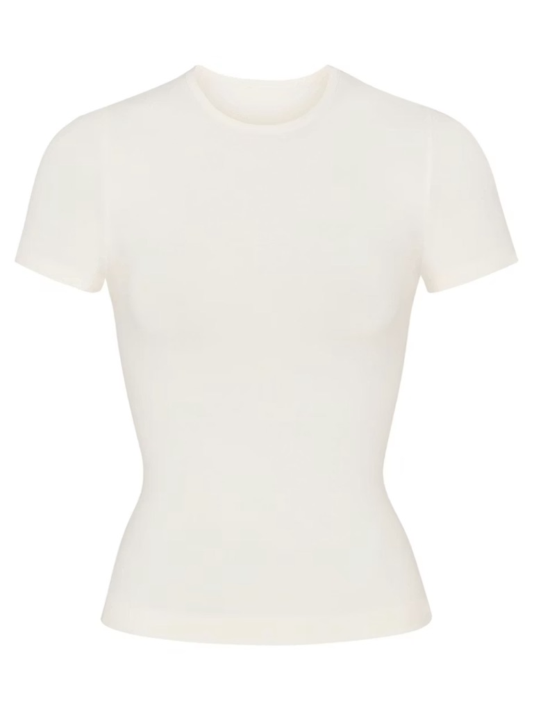 Skims Soft Smoothing Seamless T-Shirt In Marble